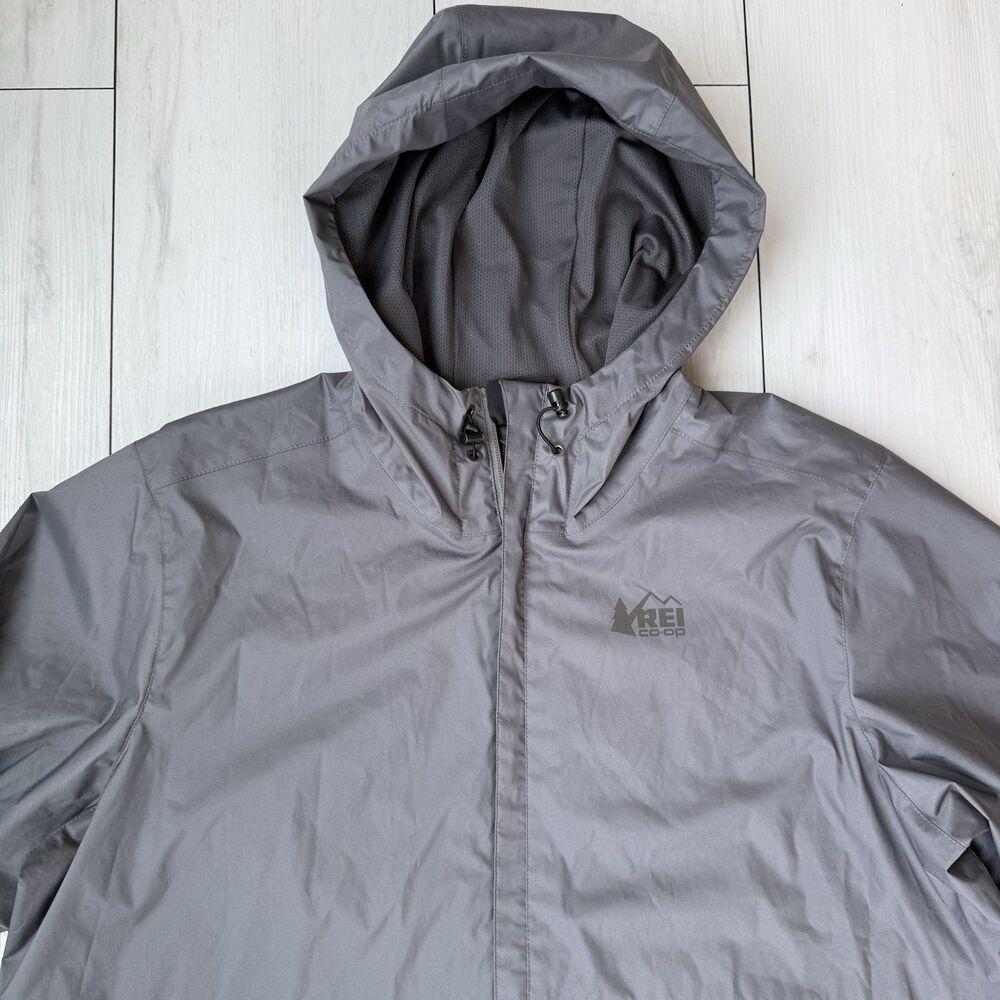 REI Co-op Trailmade Rain Jacket Men's L Gray Hooded Windbreaker Full Zip Pockets - Picture 2 of 15